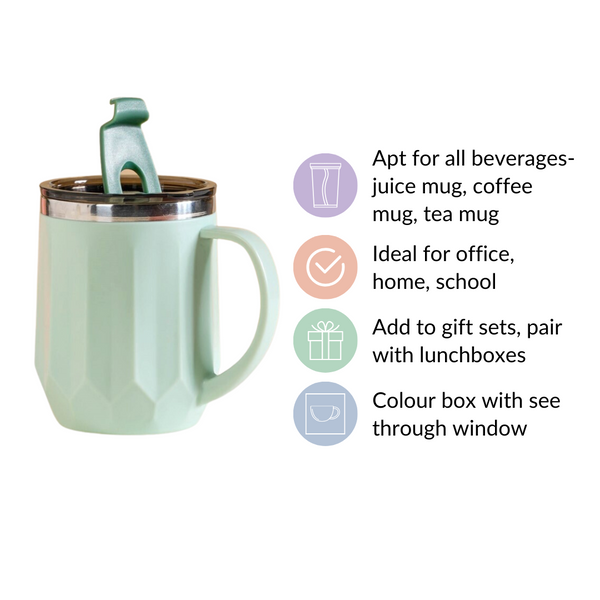 Portable Insulated Coffee Mug With Lid Mint 400ml