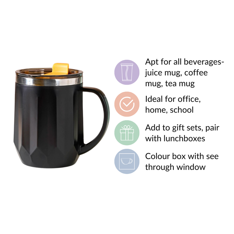 Travel Mug For Tea & Coffee Black 400ml - Travel mug, travel coffee mug, coffee mug, coffee mug with lid