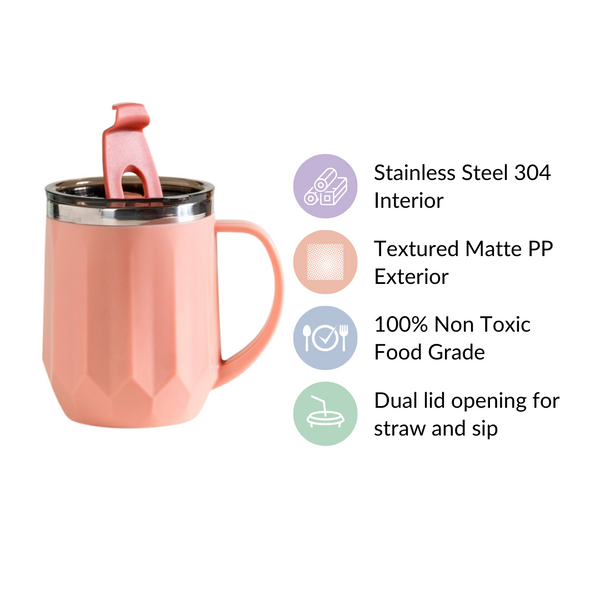 Portable Insulated Travel Coffee Mug Pink 400ml