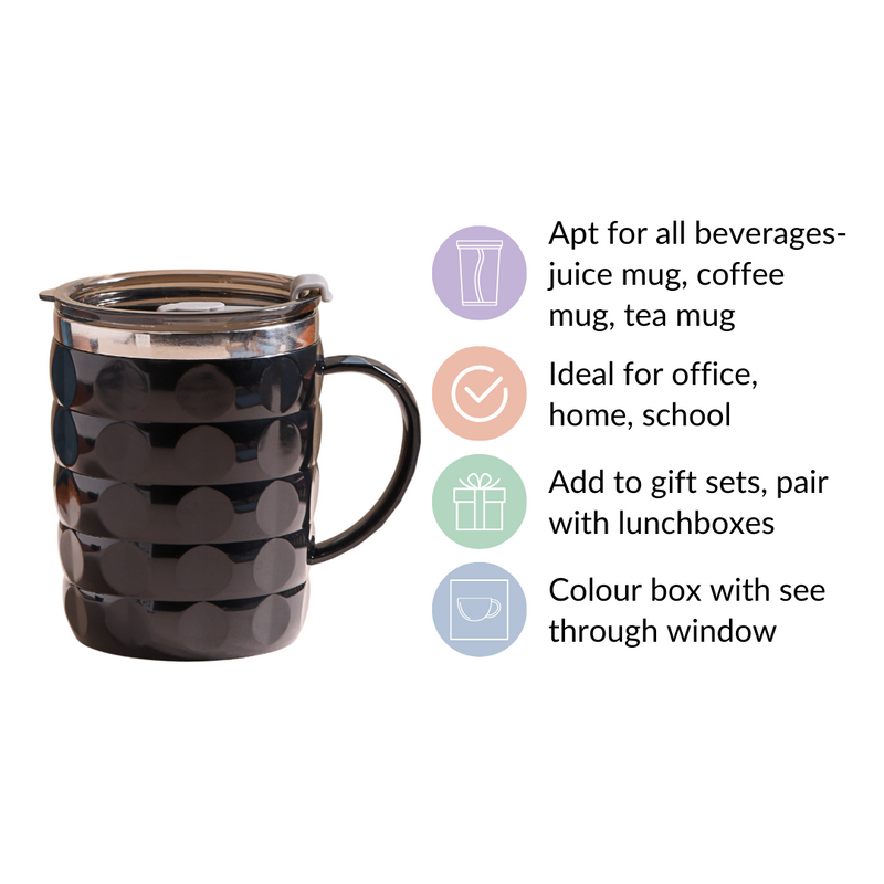 Stainless Steel Travel Mug For Car Black 400ml - Travel mug, travel coffee mug, coffee mug with lid, tea mug, portable coffee mug