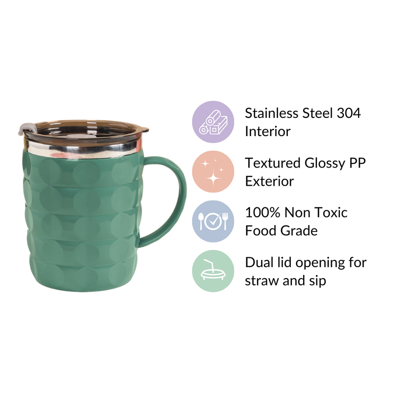 Portable Coffee Mug With Lid Green 400ml - Travel mug, travel mug with lid, coffee mug, insulated mug, travel coffee mug, travel coffee mug with lid