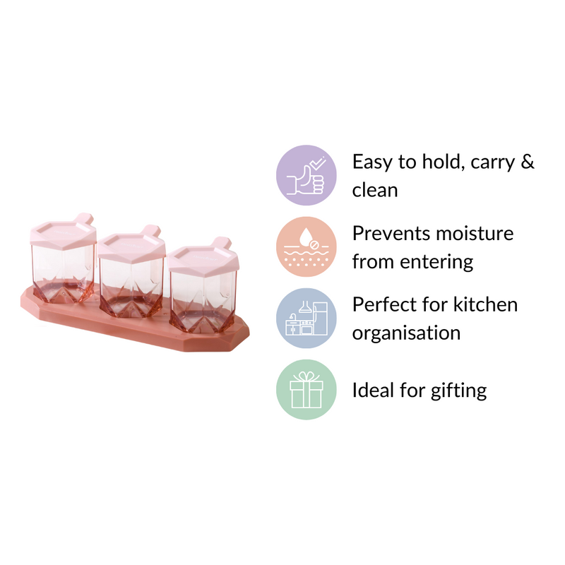 Spice Containers With Spoons Set Of 3 Pink