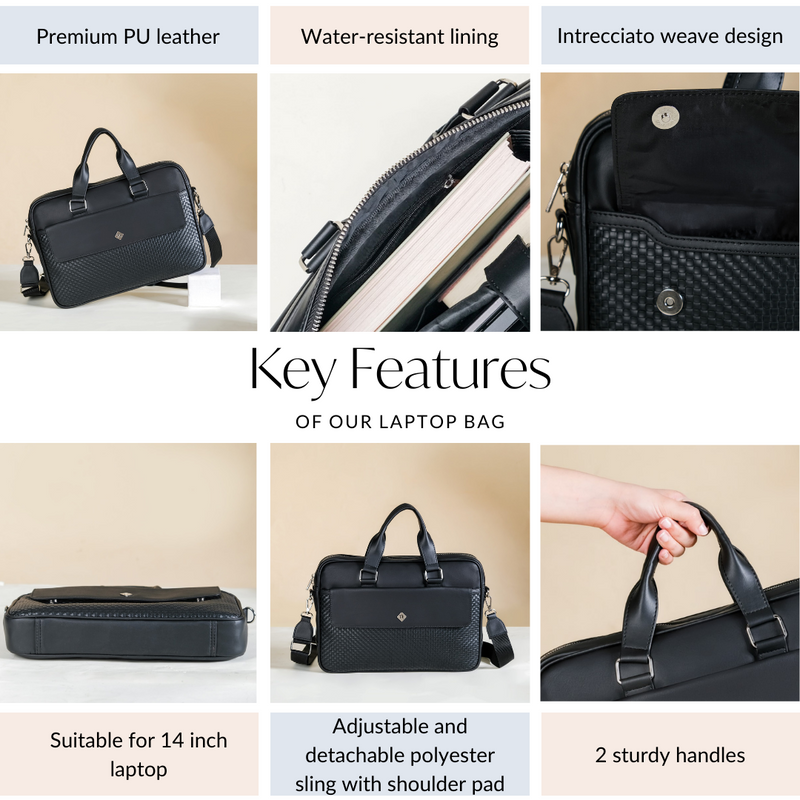 Chic Vegan Leather Laptop Bag For Women Black