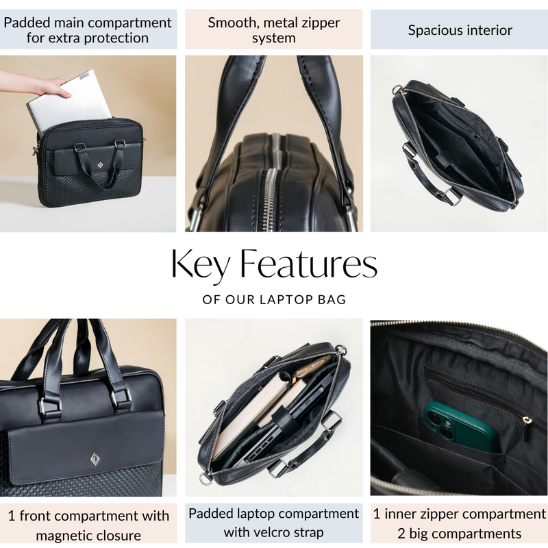 Chic Vegan Leather Laptop Bag For Women Black