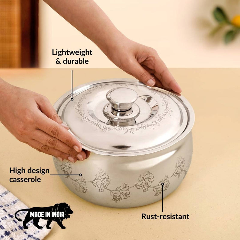 Etched Floral Insulated Stainless Steel Casserole 3000ml