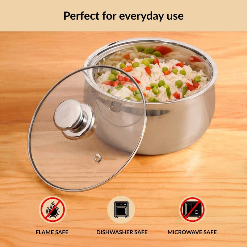 Stainless Steel Double Walled Casserole With Glass Lid 1000ml