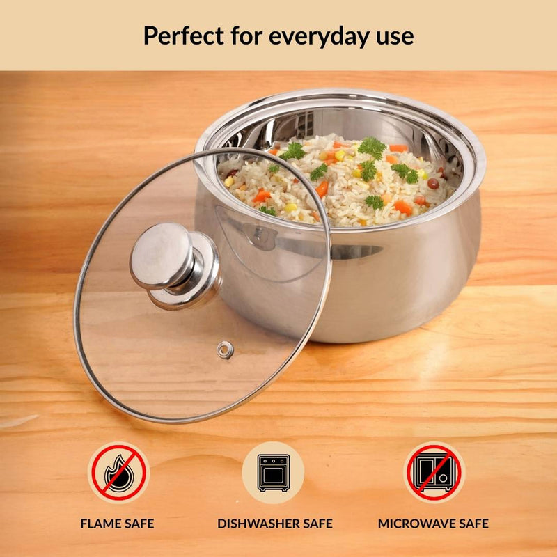Stainless Steel Insulated Casserole With Glass Lid 2000ml