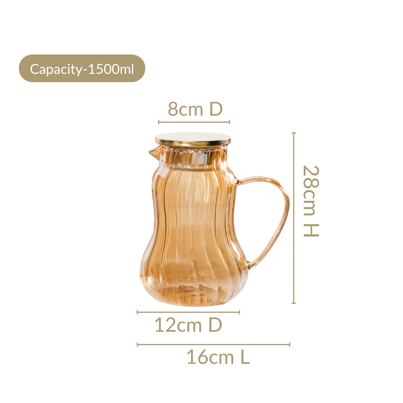 Tall Amber Fluted Borosilicate Glass Jug 1500ml