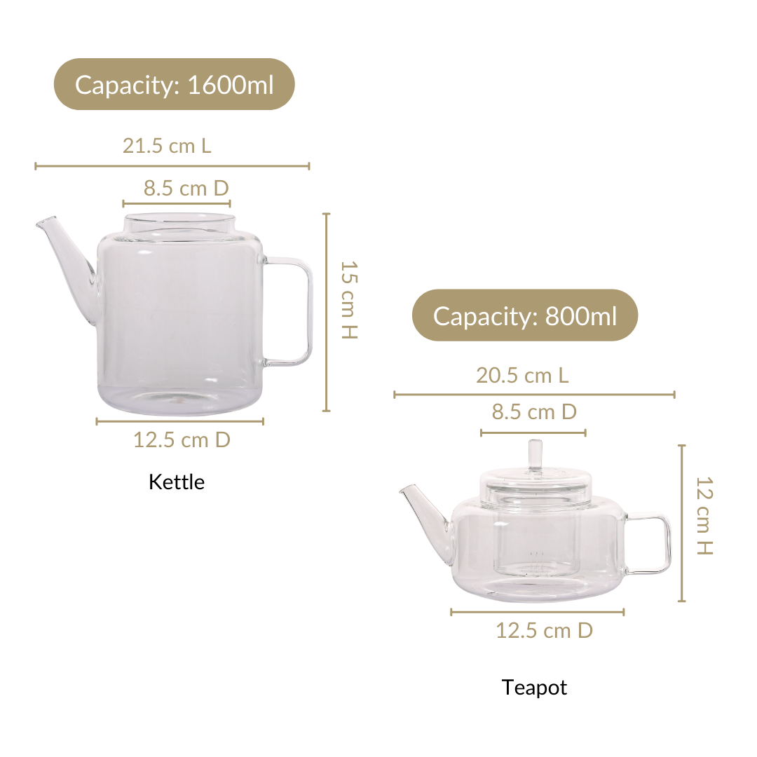 Stackable Flame Safe Glass Tea Pot With Infuser And Kettle Set Of 2 ...