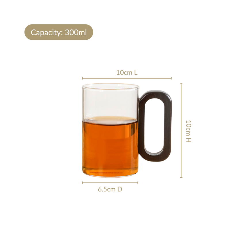 Japandi Tea Coffee Mug With Fusion Wooden Handle Set Of 2 300ml