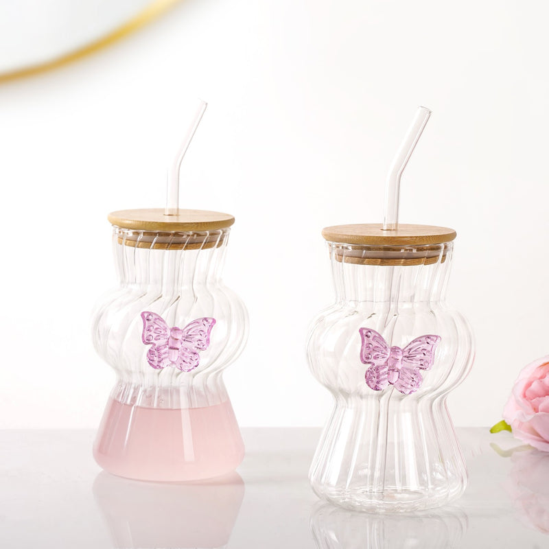 Butterfly Beverage Tumbler Set Of 2 With Straw 500ml