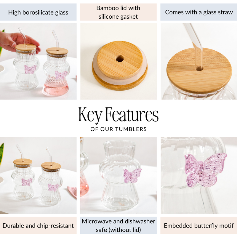 Butterfly Beverage Tumbler Set Of 2 With Straw 500ml