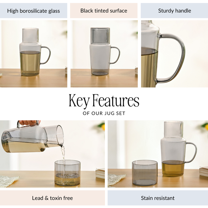 Sleek Black Tinted Borosilicate Bedside Carafe Set