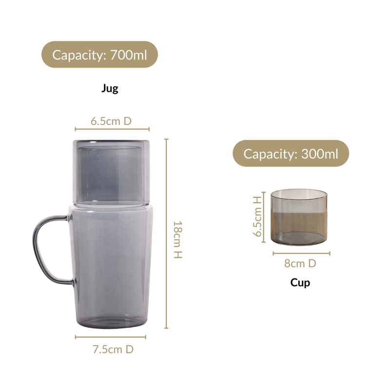 Sleek Black Tinted Bedside Carafe Set With Tumbler And Jug