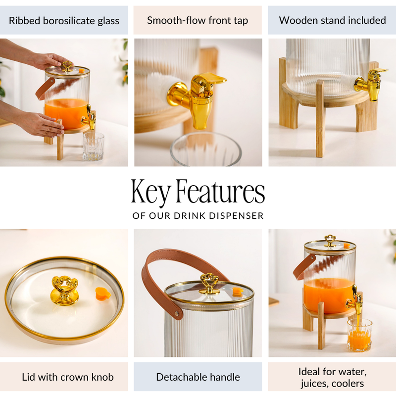 Fluted Chic Drink Dispenser With Handle And Stand 3600ml