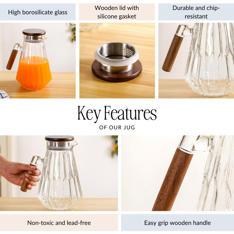 Embossed Geometric Fushion Borosilicate Glass Jug 1600ml