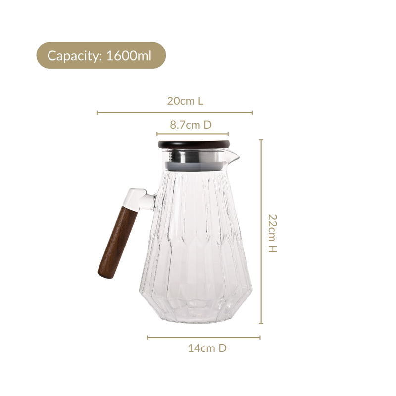 Embossed Geometric Borosilicate Glass Jug 1600ml