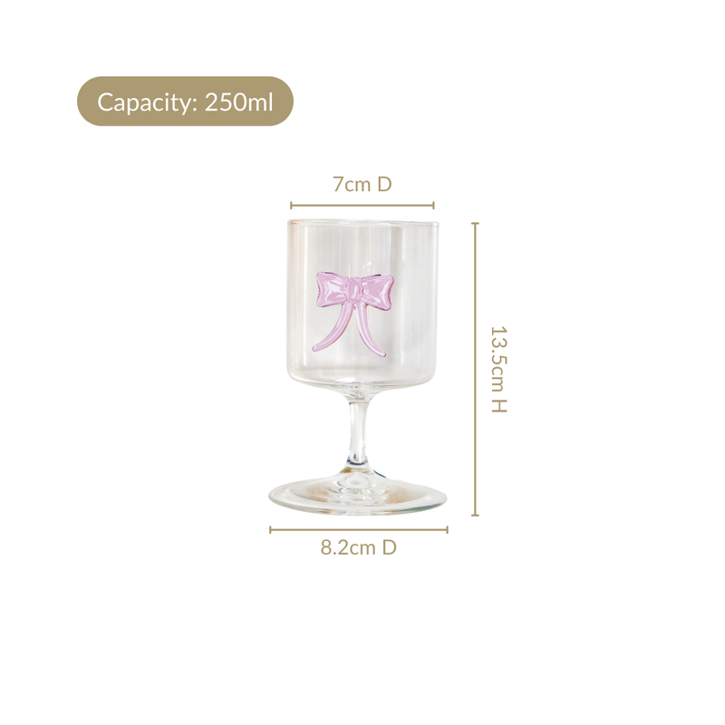 Crystal Pink Bow Borosilicate Wine Glass 250ml