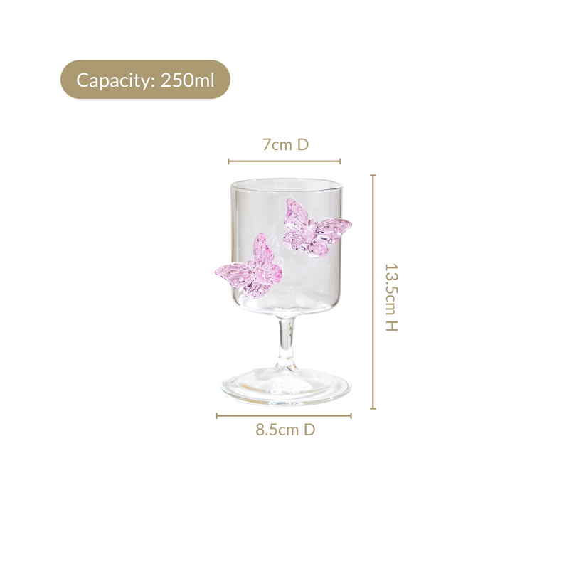 Pink 3D Butterfly Borosilicate Wine Glass 250ml
