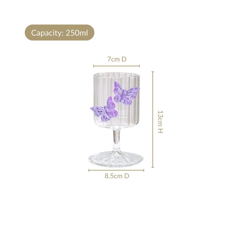 Crystal 3D Butterfly Wine Glass Lavender 250ml
