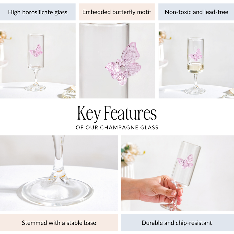 3D Pink Butterfly Stem Glass 190ml