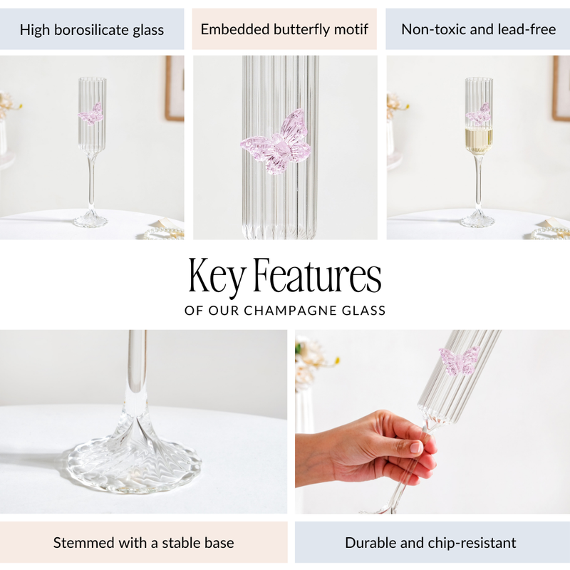 Crystal Butterfly Fluted Champagne Glass 190ml