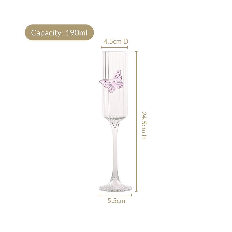 Crystal Butterfly Fluted Champagne Glass 190ml