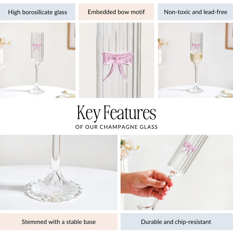 Ribbed Champagne Glass With Pink Glass Bow 200ml