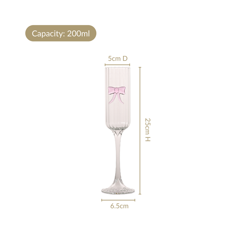 Ribbed Champagne Glass With Pink Glass Bow 200ml