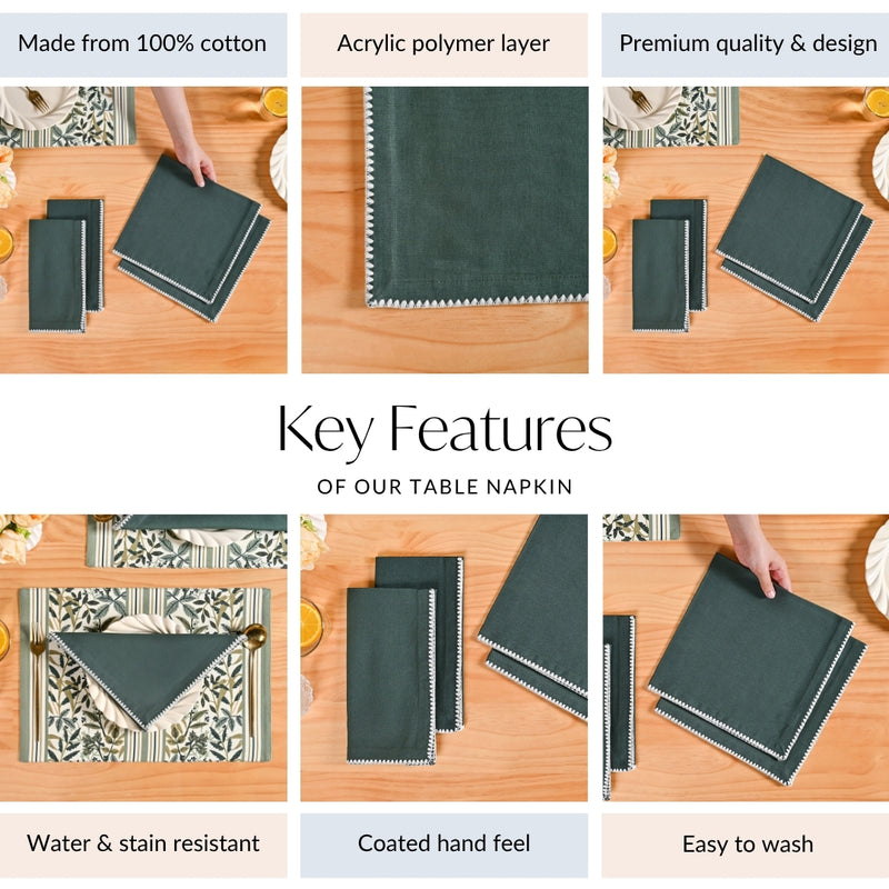 Sacramento Green Water Resistant Cotton Napkin Set Of 4