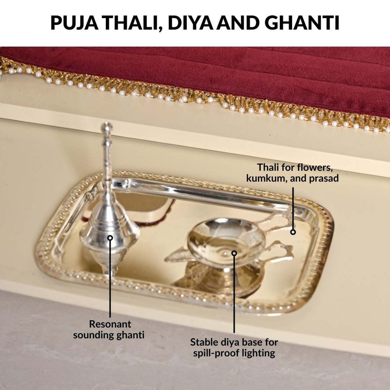 Sacred Pooja Mandir Large With Puja Thali Aasan And Ghanti