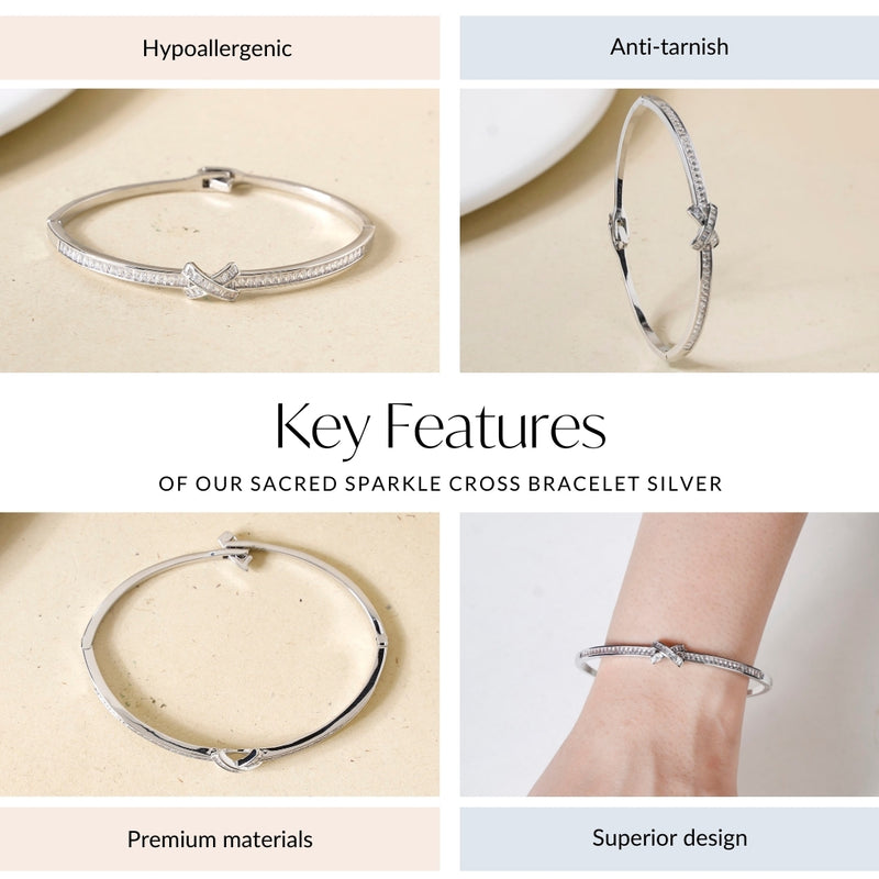 Sacred Sparkle Cross Bracelet Silver