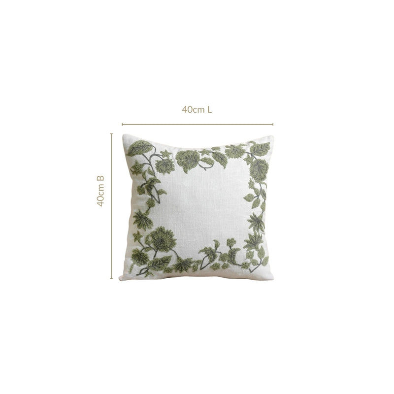 Sage Bloom Cotton Canvas Cushion Cover