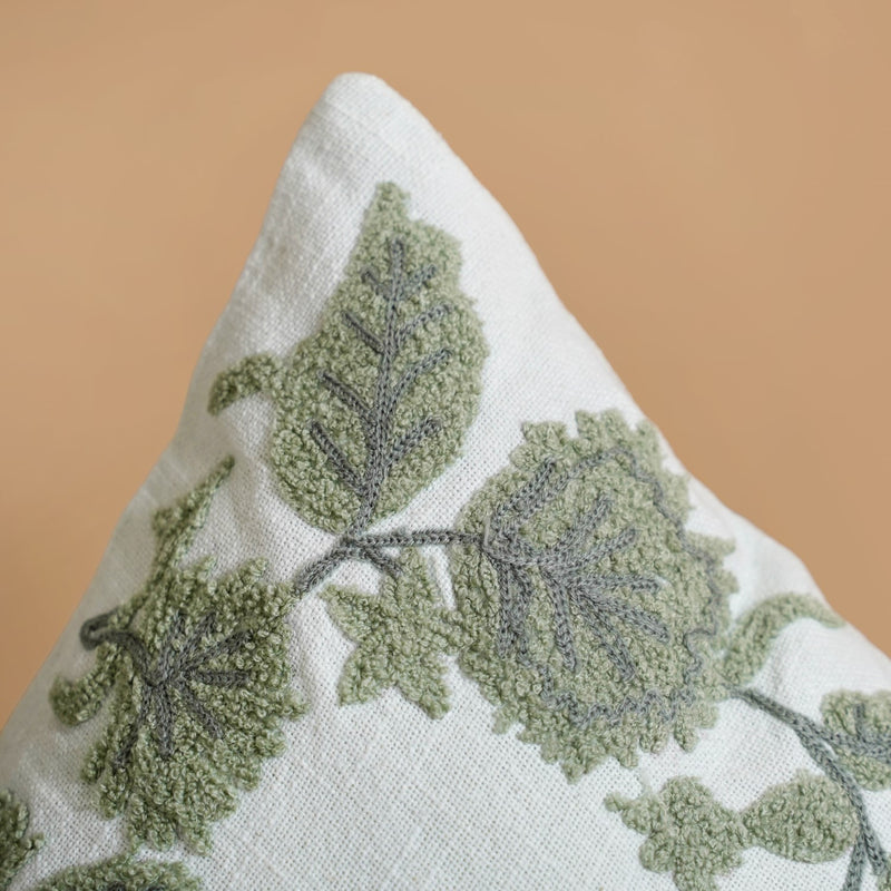 Sage Bloom Cotton Canvas Cushion Cover