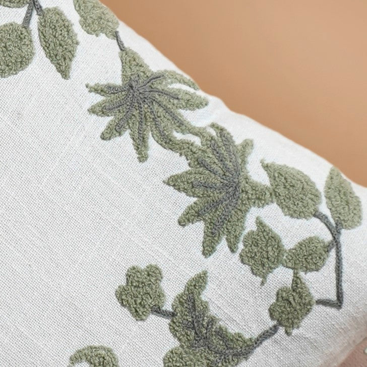 Sage Bloom Cotton Canvas Cushion Cover