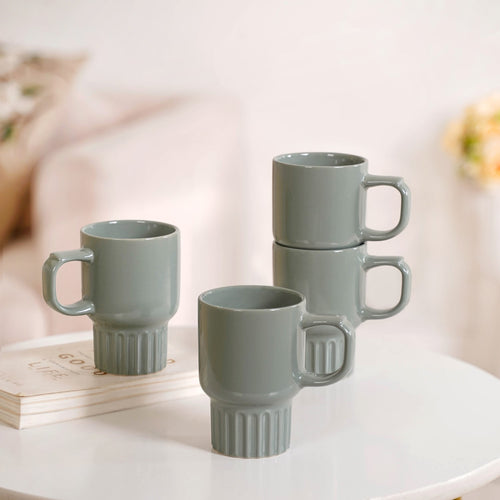 Sage Green Ceramic Stackable Mug Set Of 4 270ml