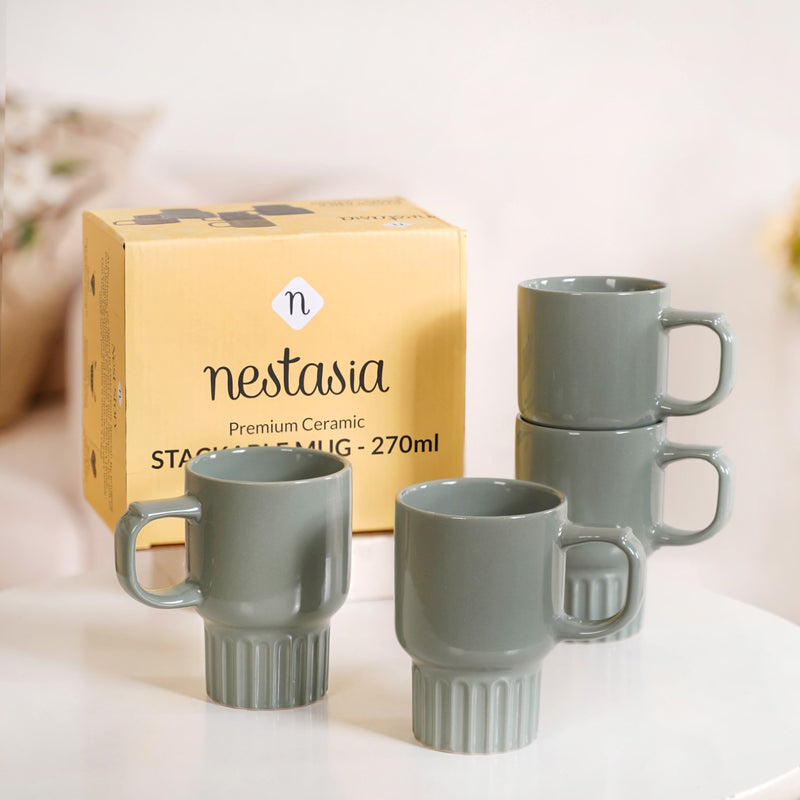 Sage Green Ceramic Stackable Mug Set Of 4 270ml