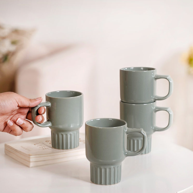 Ribelle Ceramic Stackable Mug Set Of 4 Sage Green 270ml