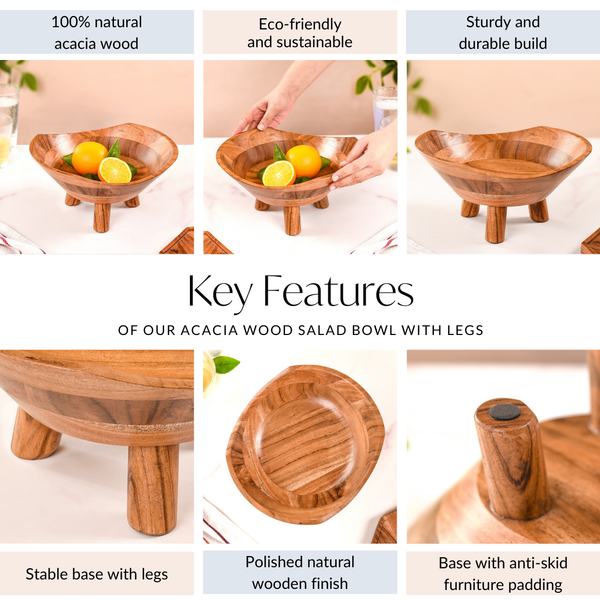 Acacia Wood Salad Bowl With Legs 1500ml