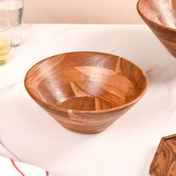 Set Of 2 Earthy Acacia Wood Salad Bowl