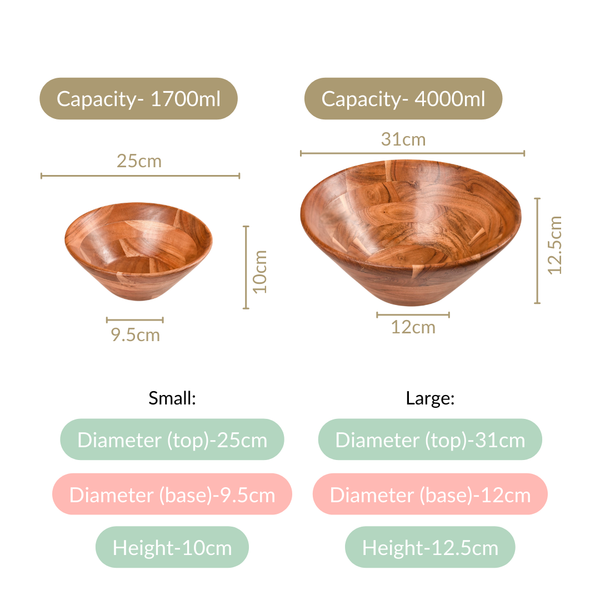 Set Of 2 Earthy Acacia Wood Salad Bowl