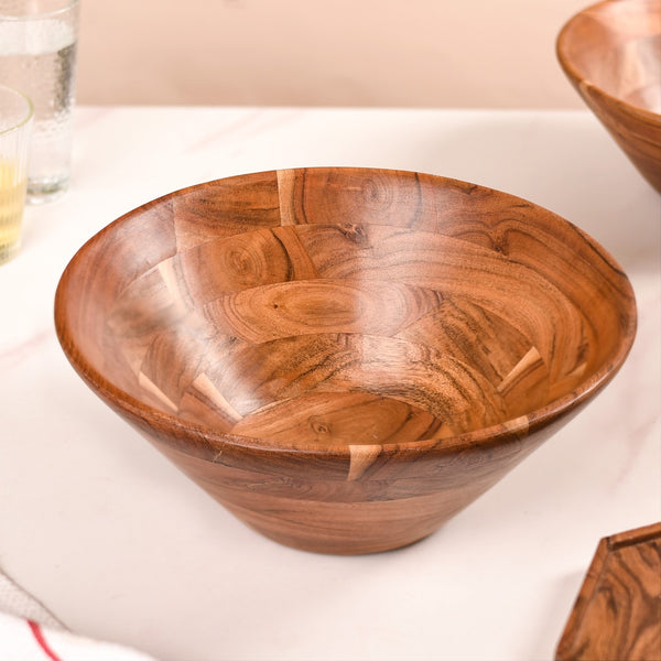 Set Of 2 Earthy Acacia Wood Salad Bowl