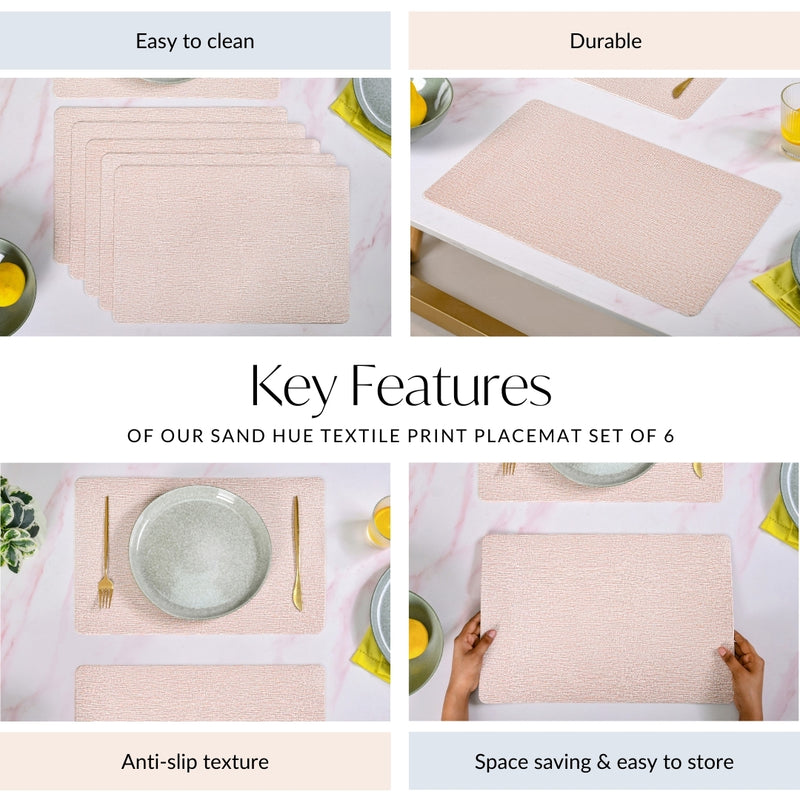 Sand Hue Textile Print Placemat Set Of 6