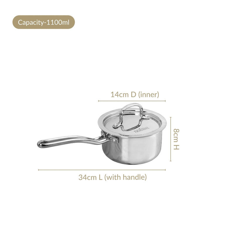Sandwiched Tri Ply Stainless Steel Saucepan 1100ml