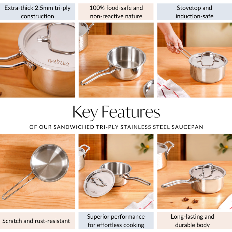 Sandwiched Tri Ply Stainless Steel Saucepan 1500ml