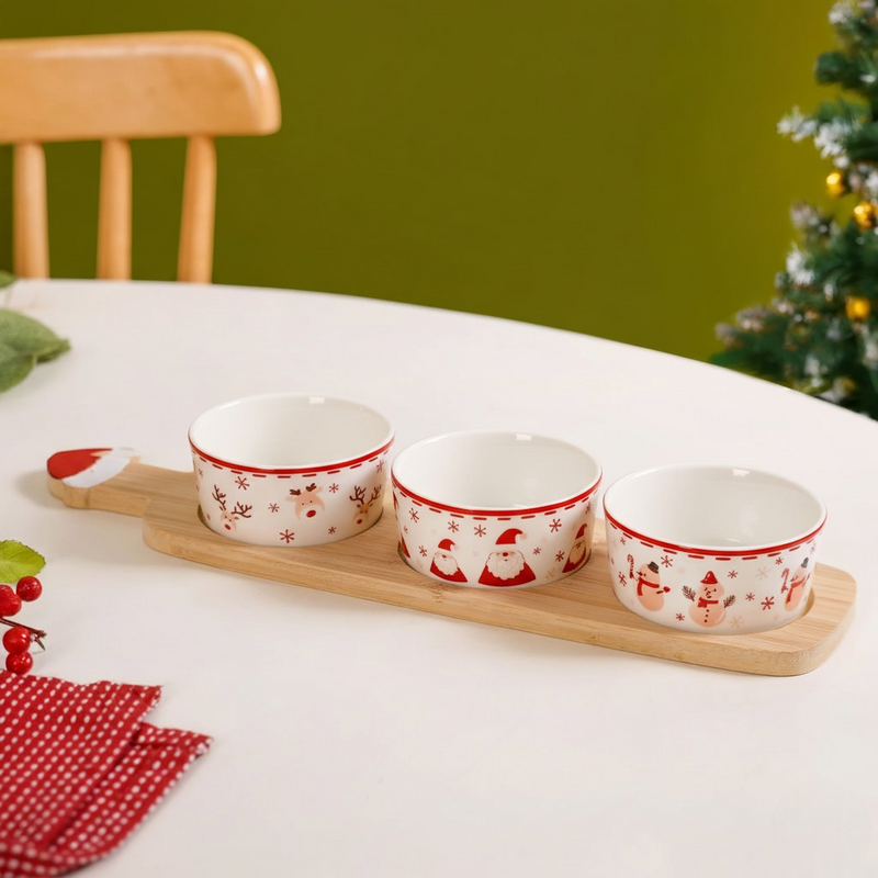 Santa Snowman Reindeer Bowls Snack Platter Set Of 4