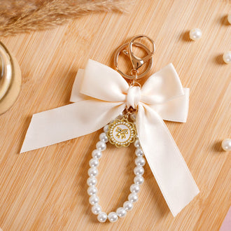 Satin Bow Keychain With Pearl Dangler