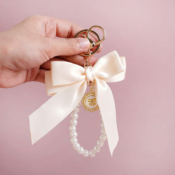 Satin Bow Keychain With Pearl Dangler