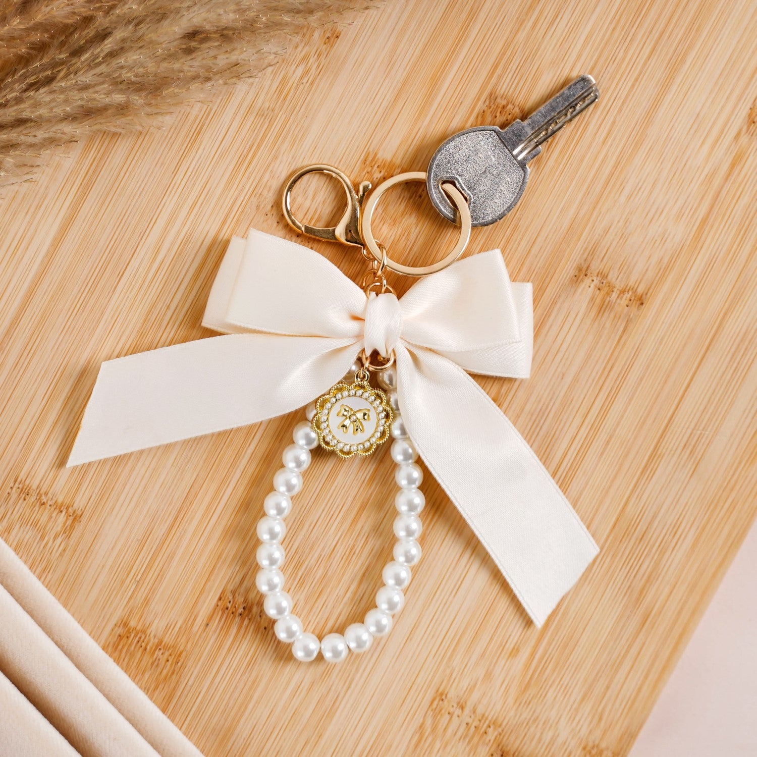 Satin Bow Keychain With Pearl Dangler Online - Premium Keychain