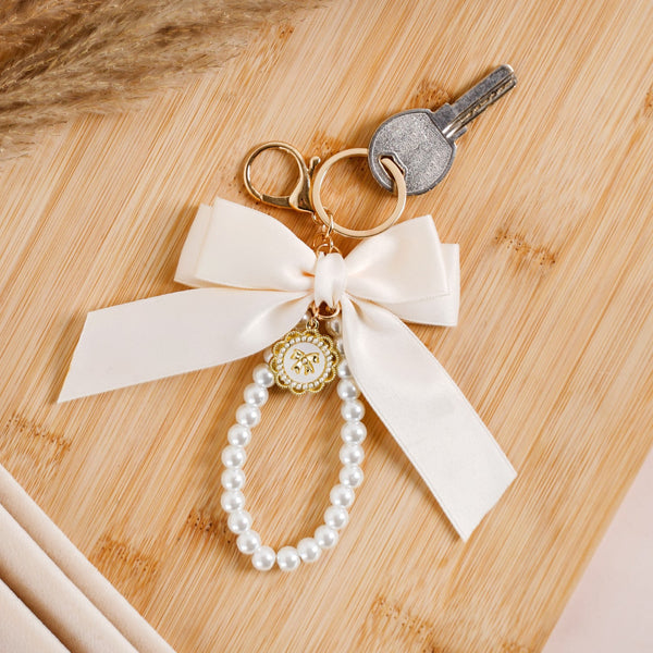 Satin Bow Keychain With Pearl Dangler